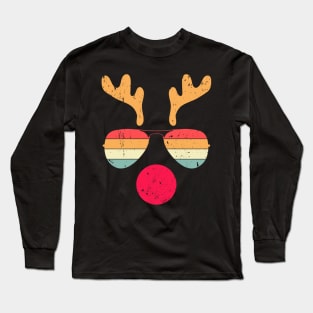 Cool Reindeer Face With Retro Sunglasses Funny Christmas Long Sleeve T-Shirt